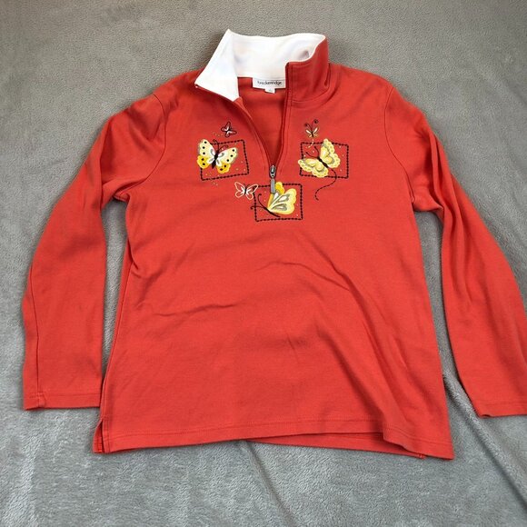 Breckenridge Womens Sweatshirt Medium Long Sleeve Quarter Zip Orange Casual - Picture 9 of 10